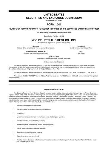 Thumbnail MSC Industrial Direct 10-Q Quarterly Report FY 