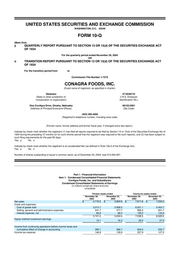 Thumbnail Conagra Brands
 10-Q Quarterly Report FY 