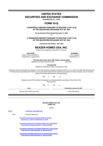 Thumbnail Beazer Homes USA
 10-Q Quarterly Report FY 