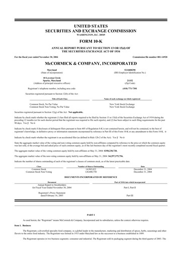 Miniature McCormick & Company
 10-K Rapport annuel 