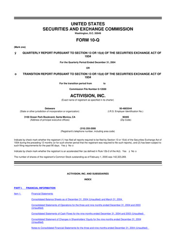 Thumbnail Activision Blizzard 10-Q Quarterly Report FY 