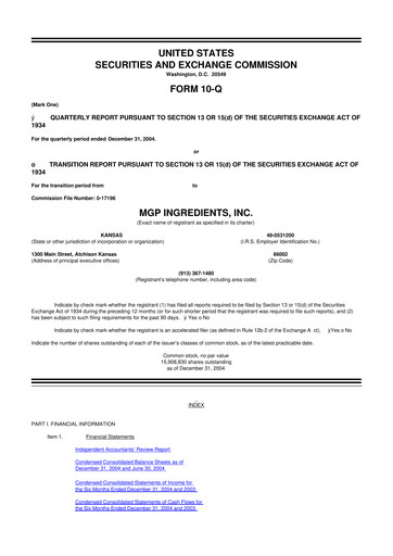 Thumbnail MGP Ingredients 10-Q Quarterly Report FY 