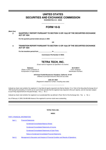Thumbnail Tetra Tech
 10-Q Quarterly Report FY 