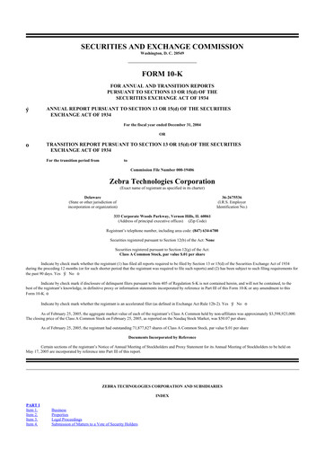 Thumbnail Zebra Technologies 10-K Annual Report 