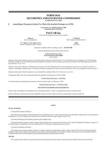 Thumbnail Paccar 10-K Annual Report 