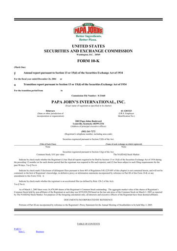 Thumbnail Papa John's Pizza
 10-K Annual Report 