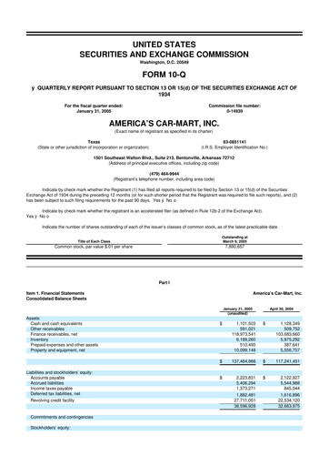 Thumbnail America's Car-Mart 10-Q Quarterly Report FY 