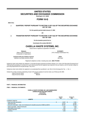 Thumbnail Casella Waste Systems
 10-Q Quarterly Report FY 