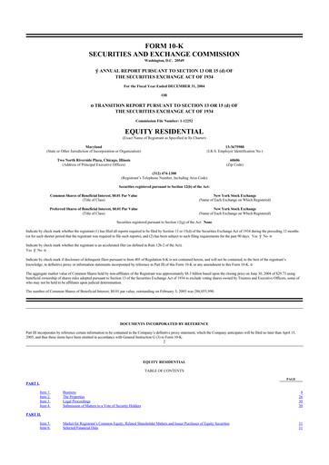 Thumbnail Equity Residential
 10-K Annual Report 