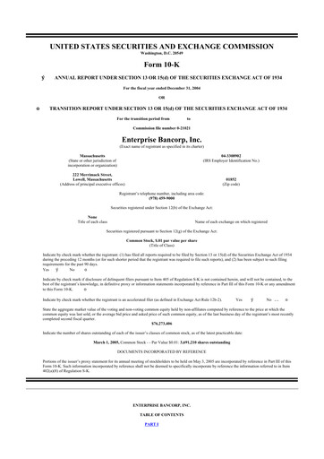 Thumbnail Enterprise Bancorp 10-K Annual Report 