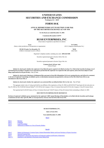 Thumbnail Rush Enterprises
 10-K Annual Report 