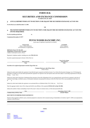 Thumbnail Penns Woods Bancorp 10-K Annual Report 