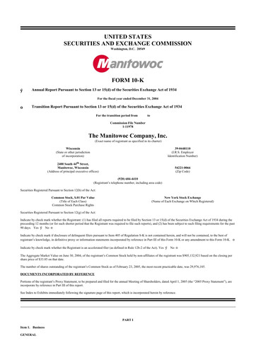 Thumbnail The Manitowoc Company
 10-K Annual Report 