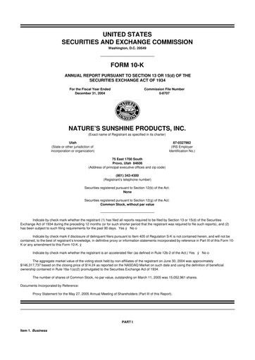 Thumbnail Nature's Sunshine Products 10-K Annual Report 