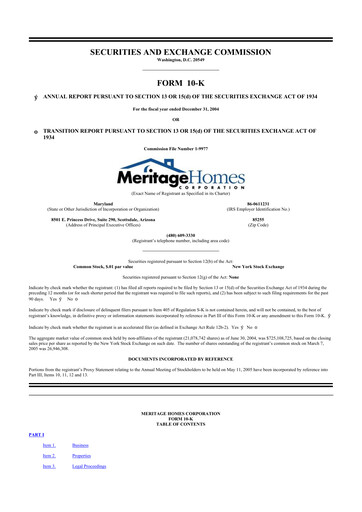 Thumbnail Meritage Homes 10-K Annual Report 