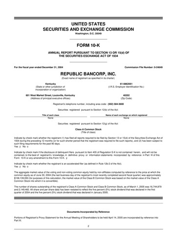 Thumbnail Republic Bank 10-K Annual Report 