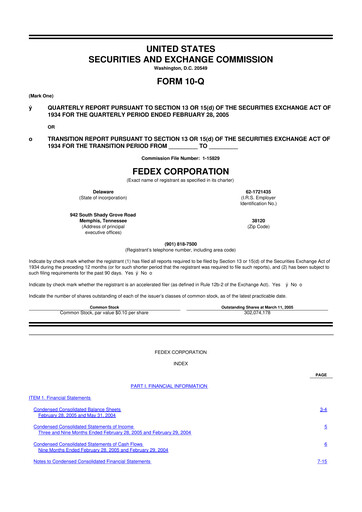 Thumbnail FedEx 10-Q Quarterly Report FY 
