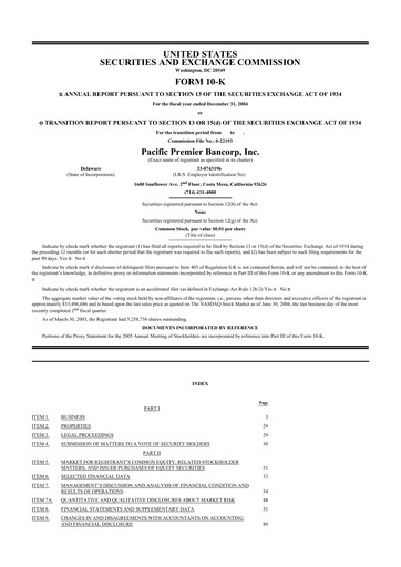 Thumbnail Pacific Premier Bancorp
 10-K Annual Report 