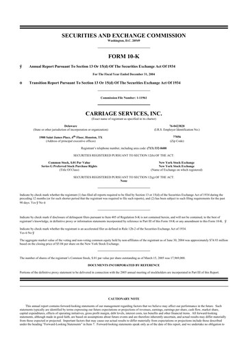 Thumbnail Carriage Services 10-K Annual Report 