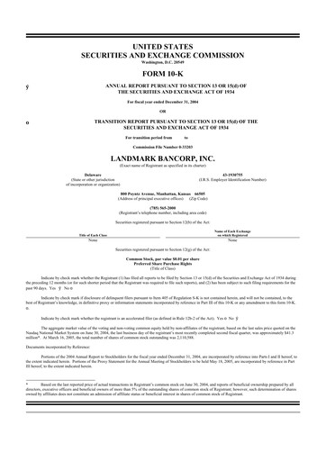 Thumbnail Landmark Bancorp 10-K Annual Report 