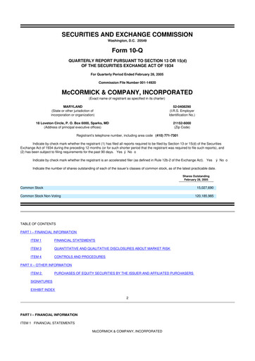 Thumbnail McCormick & Company
 10-Q Quarterly Report FY 