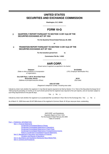 Thumbnail AAR 10-Q Quarterly Report FY 