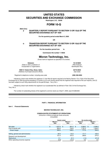 Thumbnail Micron Technology 10-Q Quarterly Report FY 