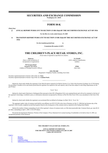 Thumbnail The Children's Place
 10-K Annual Report 