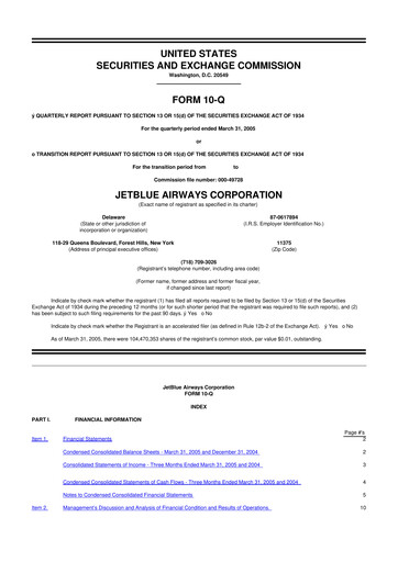 Thumbnail Jetblue Airways
 10-Q Quarterly Report FY 