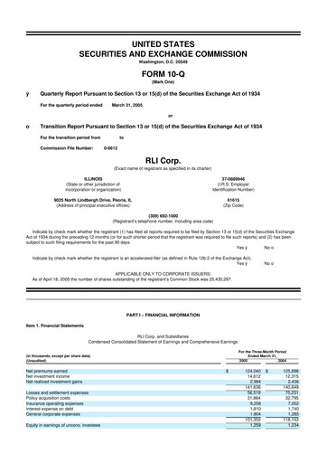Thumbnail RLI Corp.
 10-Q Quarterly Report FY 