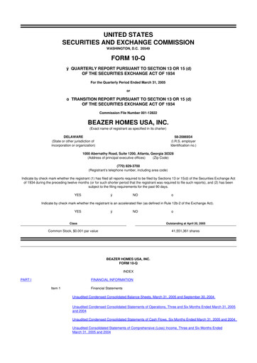 Thumbnail Beazer Homes USA
 10-Q Quarterly Report FY 