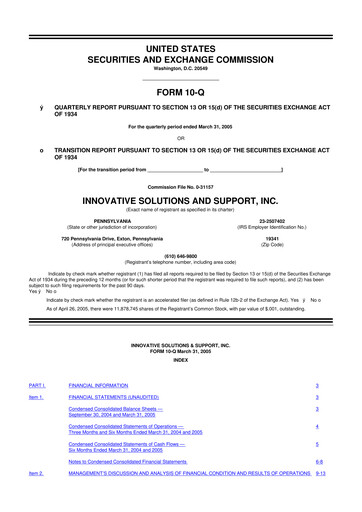 Thumbnail Innovative Solutions and Support 10-Q Quarterly Report FY 