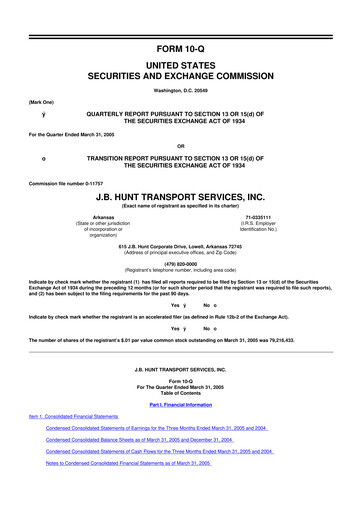 Thumbnail J. B. Hunt
 10-Q Quarterly Report FY 