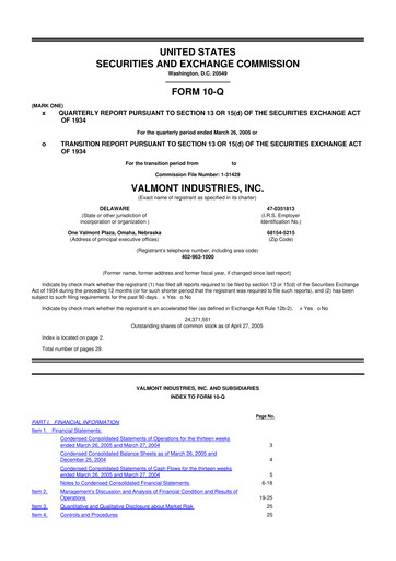 Thumbnail Valmont Industries
 10-Q Quarterly Report FY 