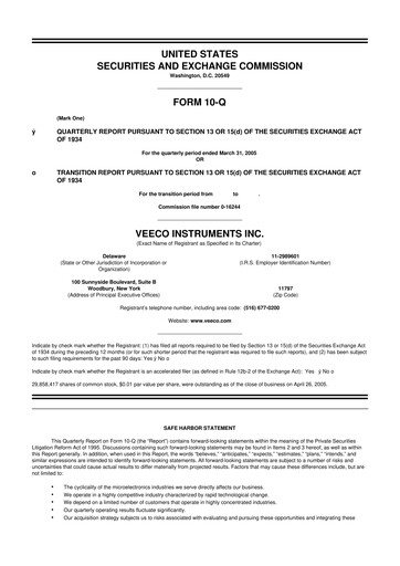 Thumbnail Veeco
 10-Q Quarterly Report FY 