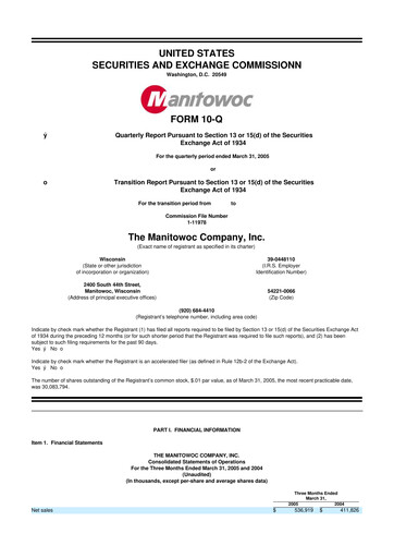 Vorschaubild The Manitowoc Company
 10-Q Quartalsbericht  