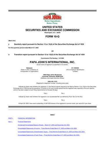 Thumbnail Papa John's Pizza
 10-Q Quarterly Report FY 