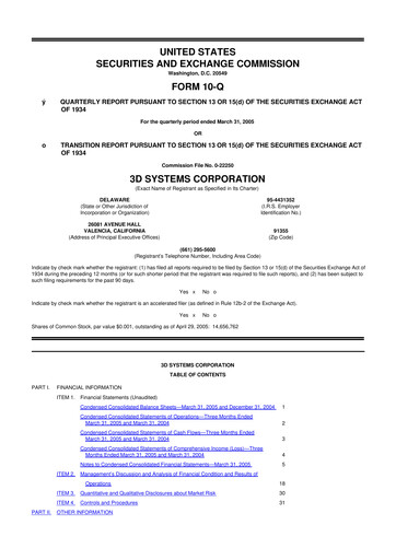 Thumbnail 3D Systems 10-Q Quarterly Report FY 