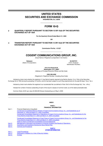 Thumbnail Cogent Communications
 10-Q Quarterly Report FY 