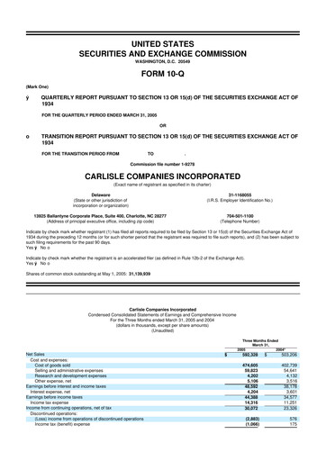 Thumbnail Carlisle Companies
 10-Q Quarterly Report FY 