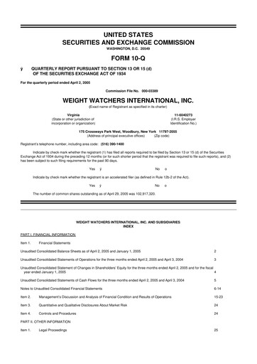 Thumbnail Weight Watchers 10-Q Quarterly Report FY 