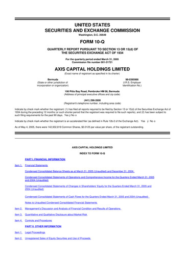 Miniature AXIS Capital
 10-Q Rapport trimestriel  