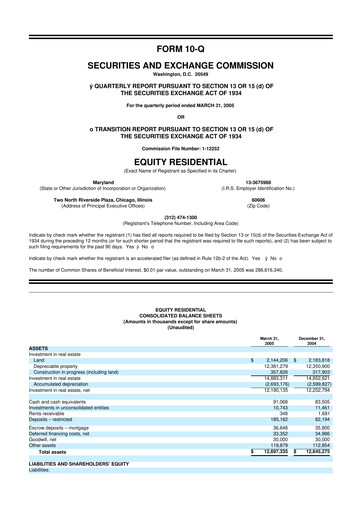 Thumbnail Equity Residential
 10-Q Quarterly Report FY 