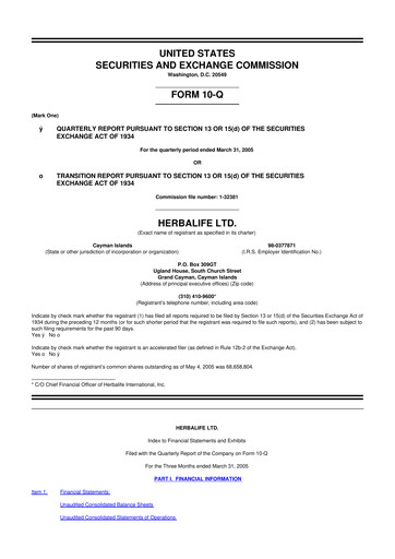 Thumbnail Herbalife 10-Q Quarterly Report FY 