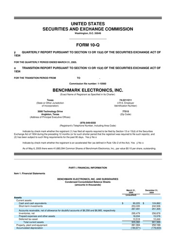 Thumbnail Benchmark Electronics
 10-Q Quarterly Report FY 