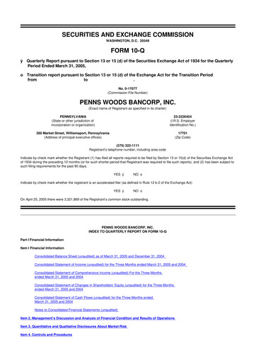Thumbnail Penns Woods Bancorp 10-Q Quarterly Report FY 
