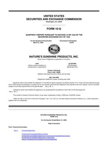 Thumbnail Nature's Sunshine Products 10-Q Quarterly Report FY 