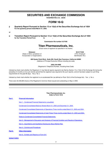 Thumbnail Titan Pharmaceuticals
 10-Q Quarterly Report FY 
