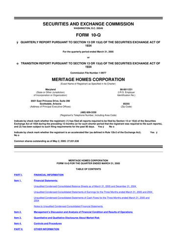 Thumbnail Meritage Homes 10-Q Quarterly Report FY 
