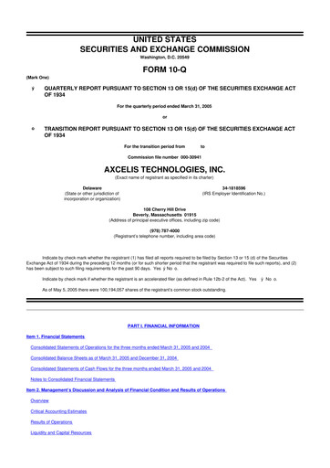 Thumbnail Axcelis Technologies
 10-Q Quarterly Report FY 